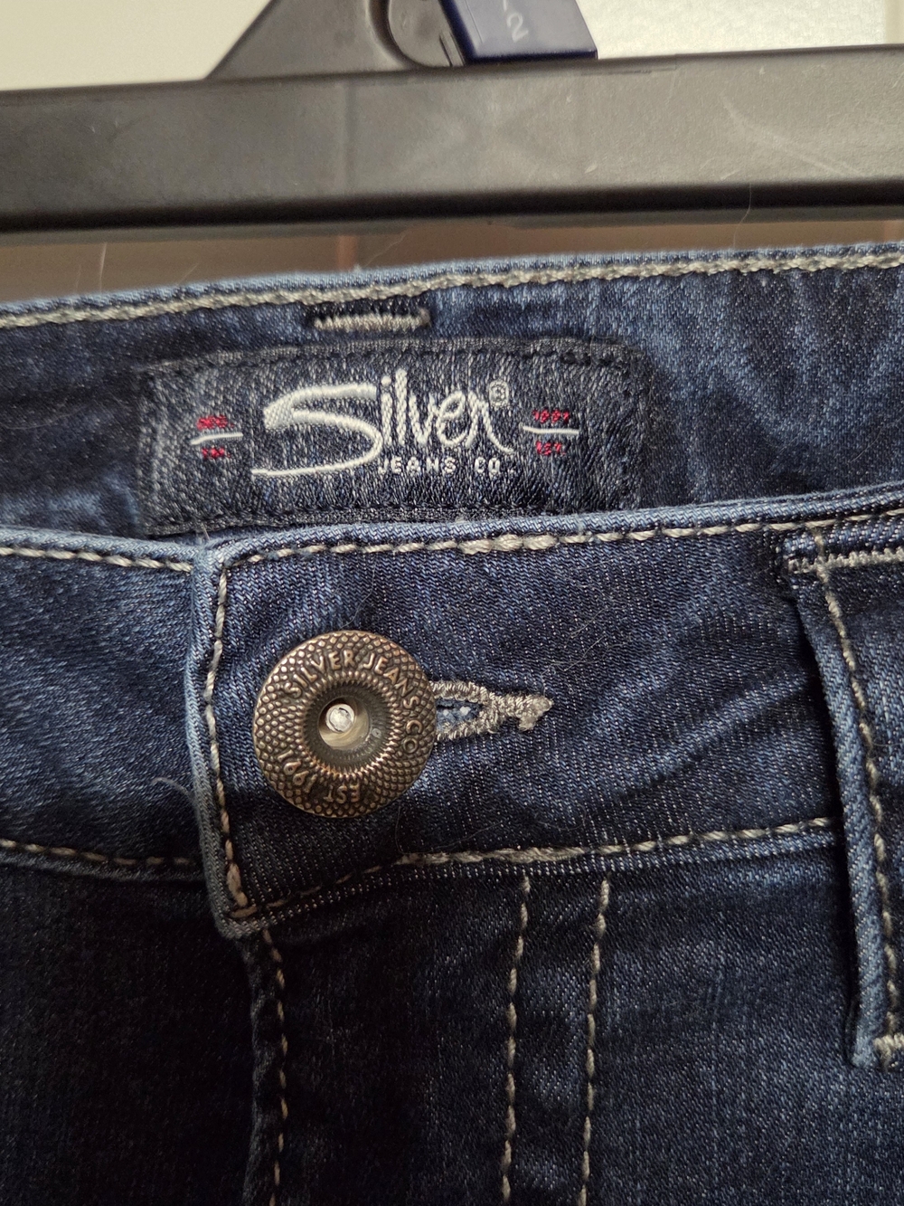 Silver Jeans Indigo Blue Stretch Denim Jeans with Leather Patch